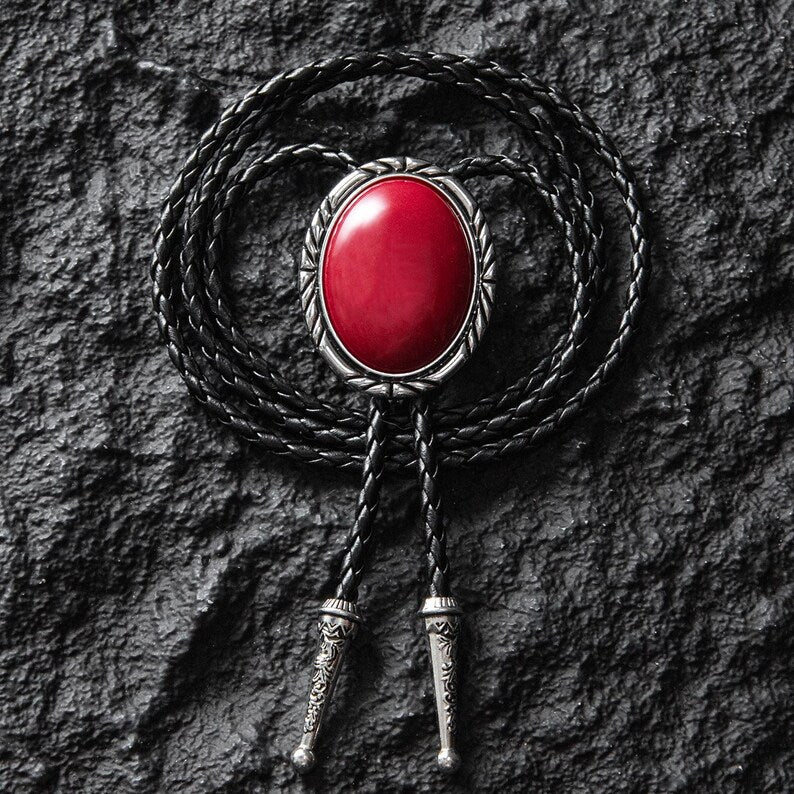 Vintage-Inspired Bolo Tie with Red Stone, Cowboy Wedding Gift