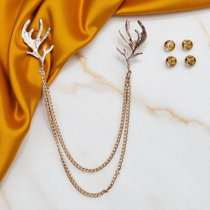Studded Elk Antler Collar Chain Pin - Retro Fashion