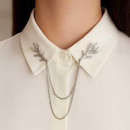 Studded Elk Antler Collar Chain Pin - Retro Fashion