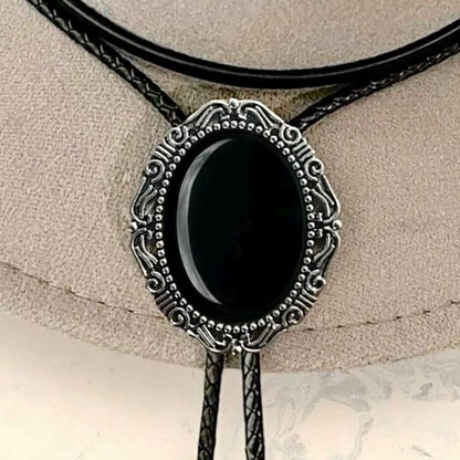 Southwestern Black Bolo Tie: Leather Cord Cowboy Necktie Onyx, Groomsmen Country Wedding