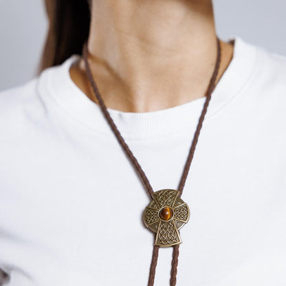 Gold bolo tie necklace, Cross bolo tie for men, Tiger eye bolo tie, Bolo tie brown cord, Bolo ties for women brown, Cowboy bolo tie for men