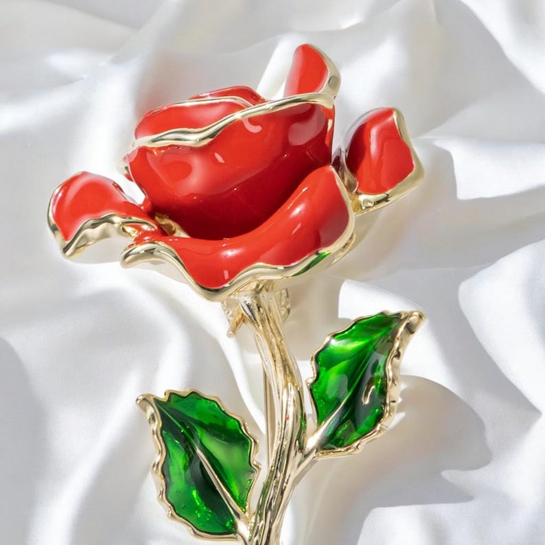 Valentine's Day gift red rose brooch handmade enamel oil drip rose pin gift