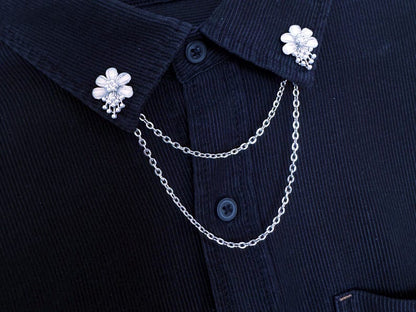 Collar Pins for Women – Elegant Floral Lapel Pin with Double Chain – Korea Style Pin