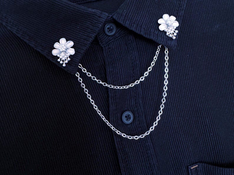 Collar Pins for Women – Elegant Floral Lapel Pin with Double Chain – Korea Style Pin