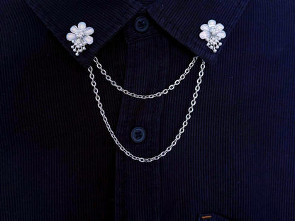 Collar Pins for Women – Elegant Floral Lapel Pin with Double Chain – Korea Style Pin
