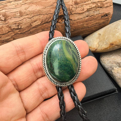 Green Jade Bola Tie: Western Cowboy Wedding Bolo Necklace