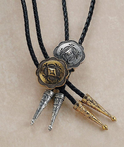 Vintage Western Bolo Tie: Cowboy Rodeo Necklace, Antique Bronze & Silver
