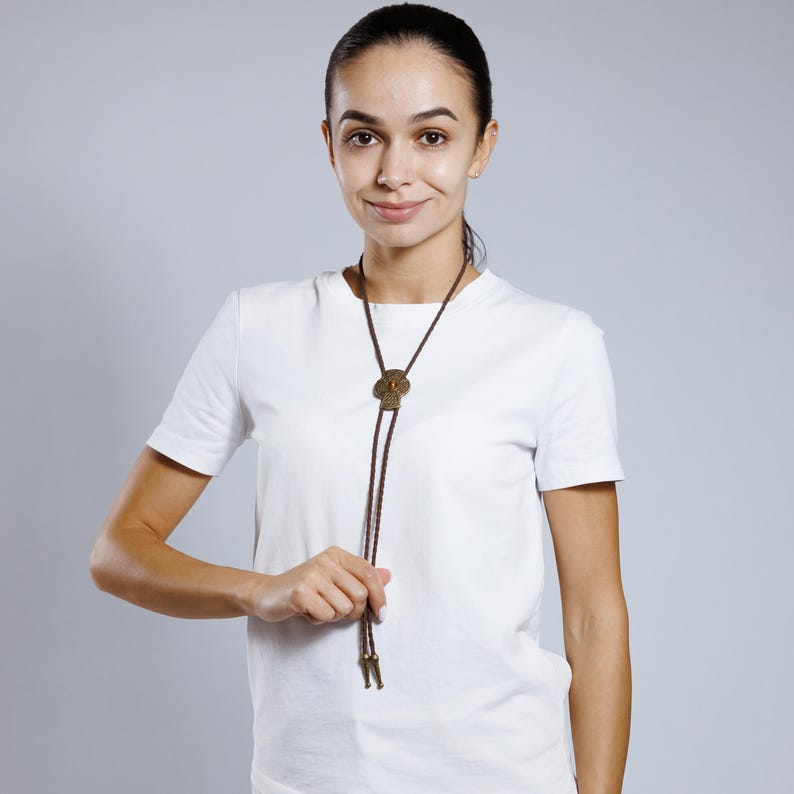 Gold bolo tie necklace, Cross bolo tie for men, Tiger eye bolo tie, Bolo tie brown cord, Bolo ties for women brown, Cowboy bolo tie for men