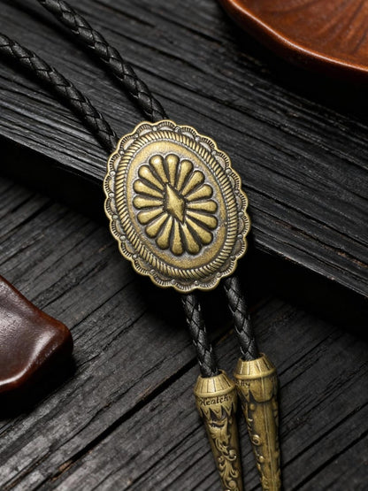 Concho cowboy bolo tie for mens, Antique Floral Engraved brown bolo tie for mens wedding, Cowboy Wedding Groomsmen Gift for him