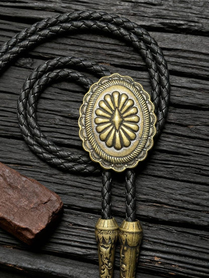 Concho cowboy bolo tie for mens, Antique Floral Engraved brown bolo tie for mens wedding, Cowboy Wedding Groomsmen Gift for him