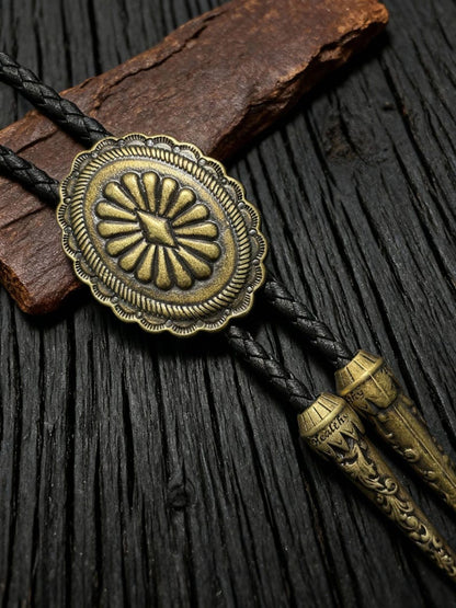 Concho cowboy bolo tie for mens, Antique Floral Engraved brown bolo tie for mens wedding, Cowboy Wedding Groomsmen Gift for him