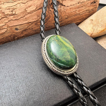 Green Jade Bola Tie: Western Cowboy Wedding Bolo Necklace