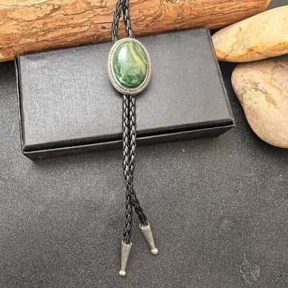 Green Jade Bola Tie: Western Cowboy Wedding Bolo Necklace