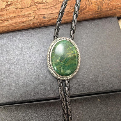 Green Jade Bola Tie: Western Cowboy Wedding Bolo Necklace