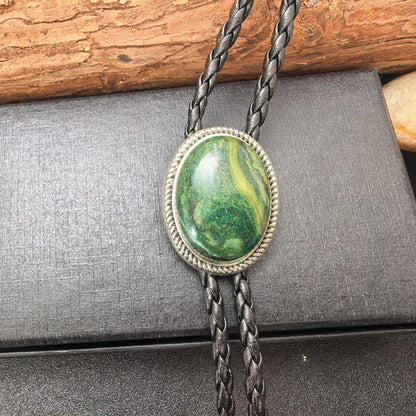 Green Jade Bola Tie: Western Cowboy Wedding Bolo Necklace