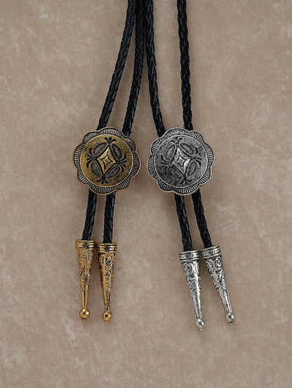 Vintage Western Bolo Tie: Cowboy Rodeo Necklace, Antique Bronze & Silver