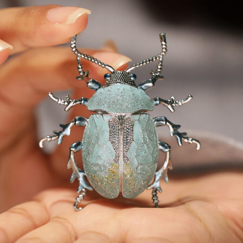 Original Macaron Blue Beetle Brooch European Renaissance style, unique design women's pin gift
