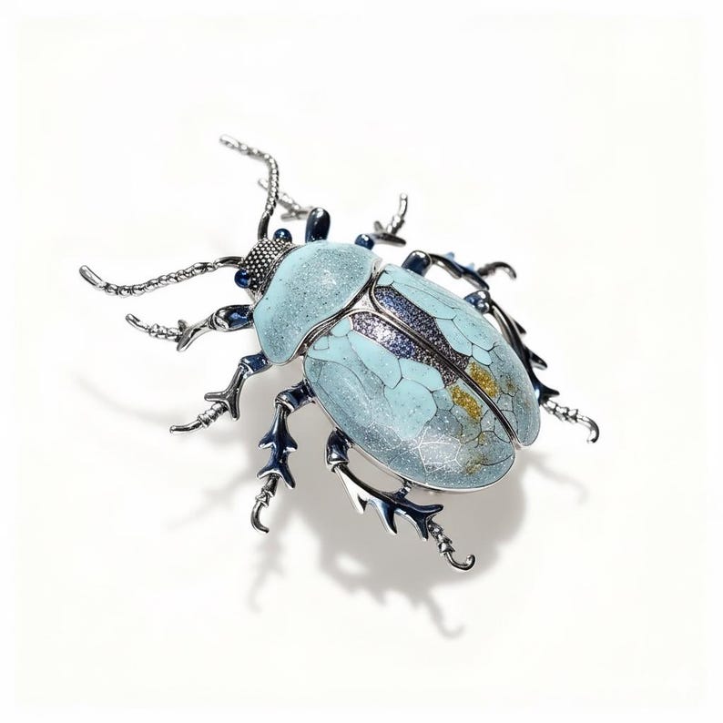 Original Macaron Blue Beetle Brooch European Renaissance style, unique design women's pin gift