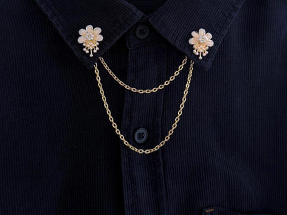 Collar Pins for Women – Elegant Floral Lapel Pin with Double Chain – Korea Style Pin