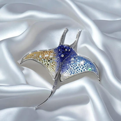 Vintage ocean animals design brooch, original handmade women's pin, blue stingray brooch pendant
