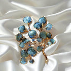 Blue vintage eucalyptus brooch, artist's botanical corsage pin