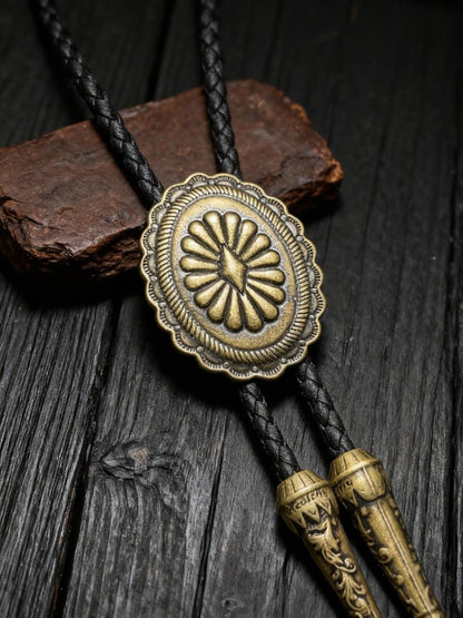 Concho cowboy bolo tie for mens, Antique Floral Engraved brown bolo tie for mens wedding, Cowboy Wedding Groomsmen Gift for him