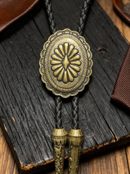 Concho cowboy bolo tie for mens, Antique Floral Engraved brown bolo tie for mens wedding, Cowboy Wedding Groomsmen Gift for him