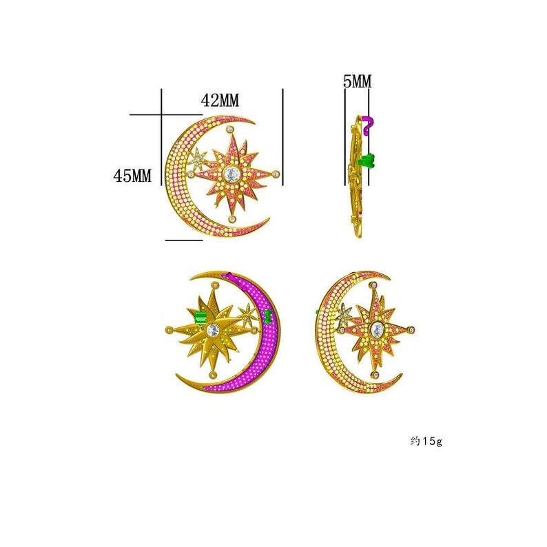 Exquisite micro-pave zircon moon and star brooch, vintage goddess women pins promise gift.