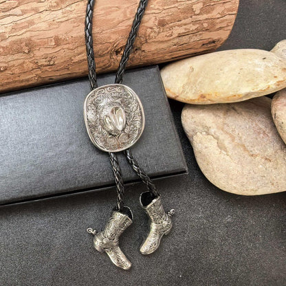 Cowboys Hat Mens Groomsmen Bridegroom Bola Bolo Tie Western Wedding Necklace - Boots Pendents Necktie