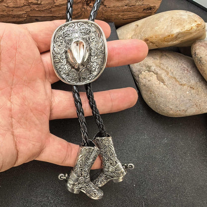 Cowboys Hat Mens Groomsmen Bridegroom Bola Bolo Tie Western Wedding Necklace - Boots Pendents Necktie