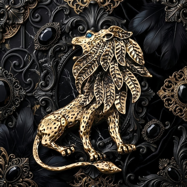 Broche Lion – Épingle en métal dimensionnel avec pierre d'accentuation pour revers de veste homme
