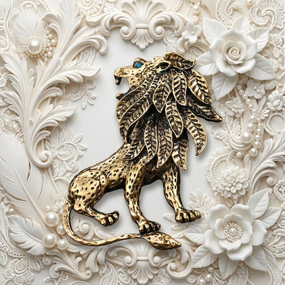 Broche Lion – Épingle en métal dimensionnel avec pierre d'accentuation pour revers de veste homme