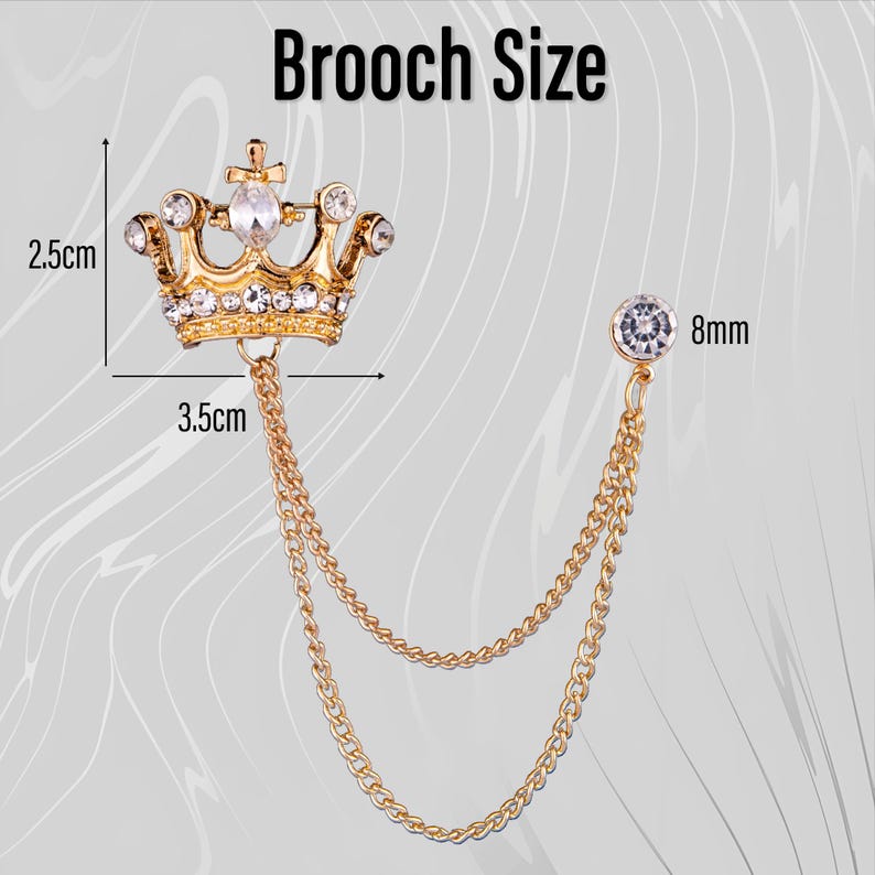 Antique Golden Crown Brooch Chain,Men's Suit Collar Pin for Wedding,Lapel Chain Pin,Gifts for men