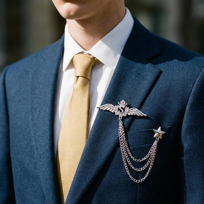 Antique Silver Crystal Cross Brooch Chain,Men's Suit Collar Pin for Wedding,Lapel Chain Pin,Gifts for men