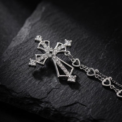 Antique Silver Crystal Cross Brooch Chain,Men's Suit Collar Pin for Wedding,Lapel Chain Pin,Gifts for men