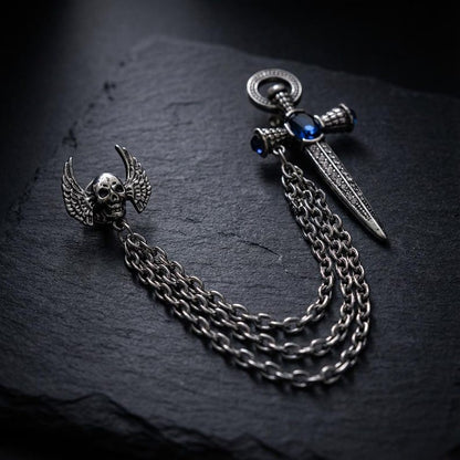 Antique Silver Crystal Cross Brooch Chain,Men's Suit Collar Pin for Wedding,Lapel Chain Pin,Gifts for men