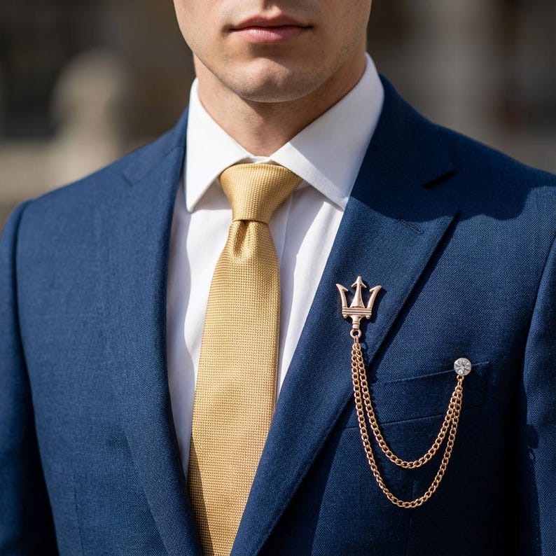 Antique Golden Crown Brooch Chain,Men's Suit Collar Pin for Wedding,Lapel Chain Pin,Gifts for men