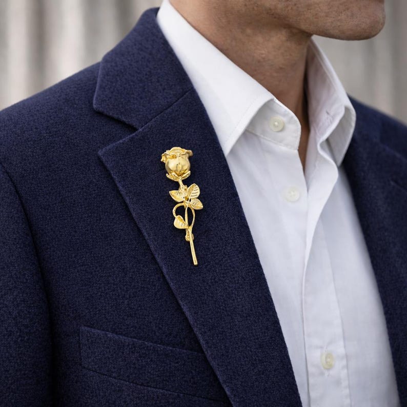 Rose Lapel Pin for Men – Zinc Alloy Flower Brooch for Suit Jacket, Gift for Him