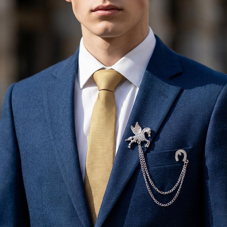 Silver Pegasus brooch, handmade jacket lapel pin brooch, men's British style brooch, men's gift, wedding groomsman,men's jewelry accessory