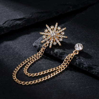 Gold octagonal star chain brooch,tassel style high-end suit and formal wear accessory,new men's brooch,  simple diamond-encrusted corsage