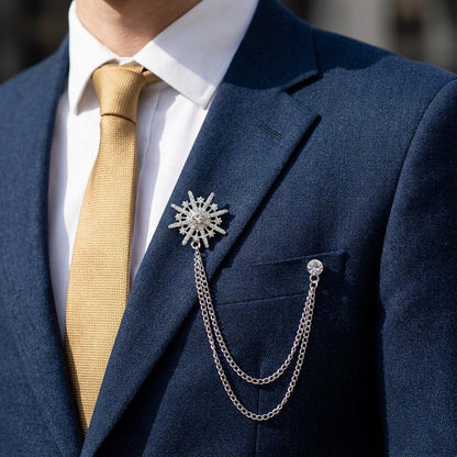 Gold octagonal star chain brooch,tassel style high-end suit and formal wear accessory,new men's brooch,  simple diamond-encrusted corsage