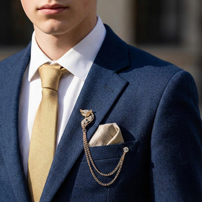 Gold fox brooch, gold fox lapel pin, tassel style, suit accessory, shirt button, animal and plant brooch, men's accessory