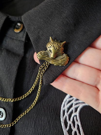 Collar Pin Double Chain. Collar Chain. Collar Pin. Fox Collar Pins. Collar Clips. Collar Pendant. Lapel pins. Nature. Animals. Vintage style