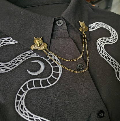 Collar Pin Double Chain. Collar Chain. Collar Pin. Fox Collar Pins. Collar Clips. Collar Pendant. Lapel pins. Nature. Animals. Vintage style