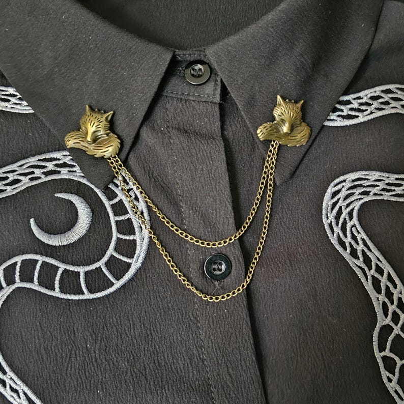 Collar Pin Double Chain. Collar Chain. Collar Pin. Fox Collar Pins. Collar Clips. Collar Pendant. Lapel pins. Nature. Animals. Vintage style