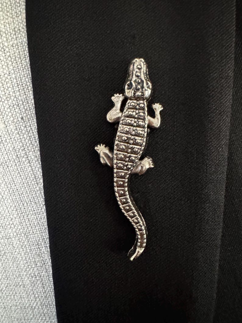 Vintage Alligator Brooch, Gold & Silver Crocodile Pins, Animal Jewelry, Statement Lapel Pin, Unique Gift for Her or Him