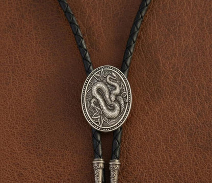 Pendentif Bolo Ovale Serpent pour Homme – Cravate en Cordon de Cuir Style Western, Motif Animal, Cadeau Mode Cowboy