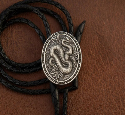 Pendentif Bolo Ovale Serpent pour Homme – Cravate en Cordon de Cuir Style Western, Motif Animal, Cadeau Mode Cowboy
