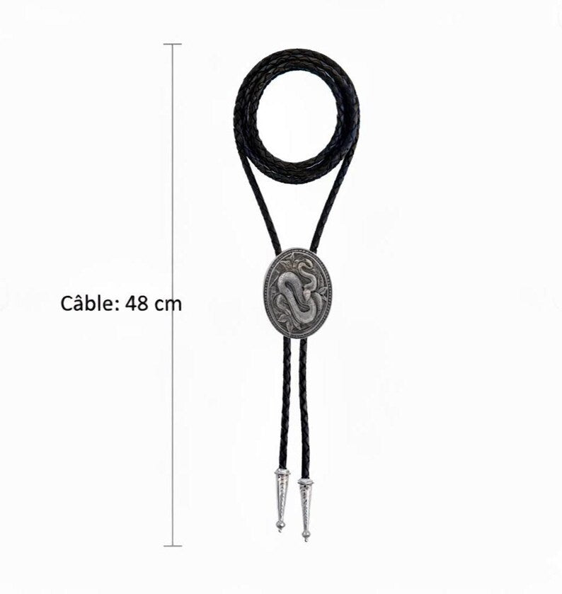 Pendentif Bolo Ovale Serpent pour Homme – Cravate en Cordon de Cuir Style Western, Motif Animal, Cadeau Mode Cowboy