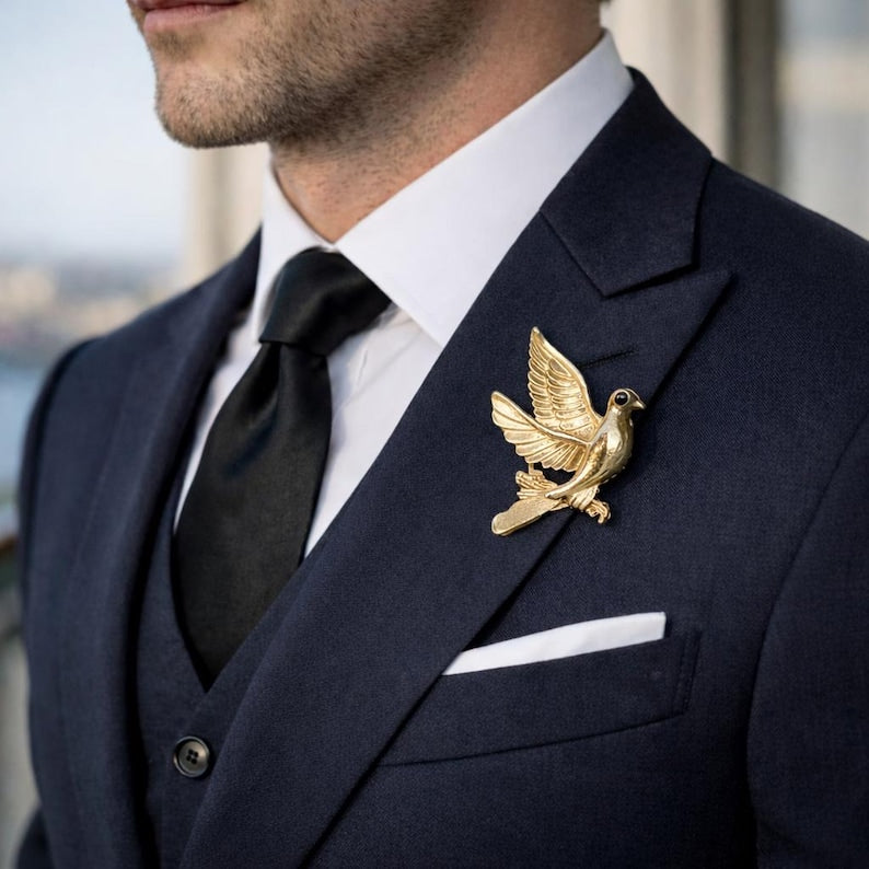 Dove Lapel Pin for Men – Electroplated Alloy Suit Brooch, Business Style